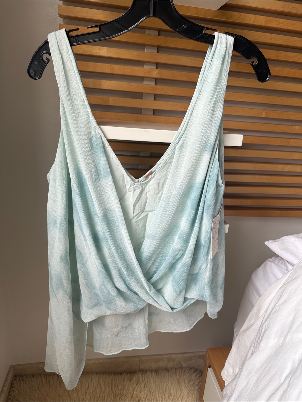 Free People Seafoam Tie-Dye Draped V-Neck Tank